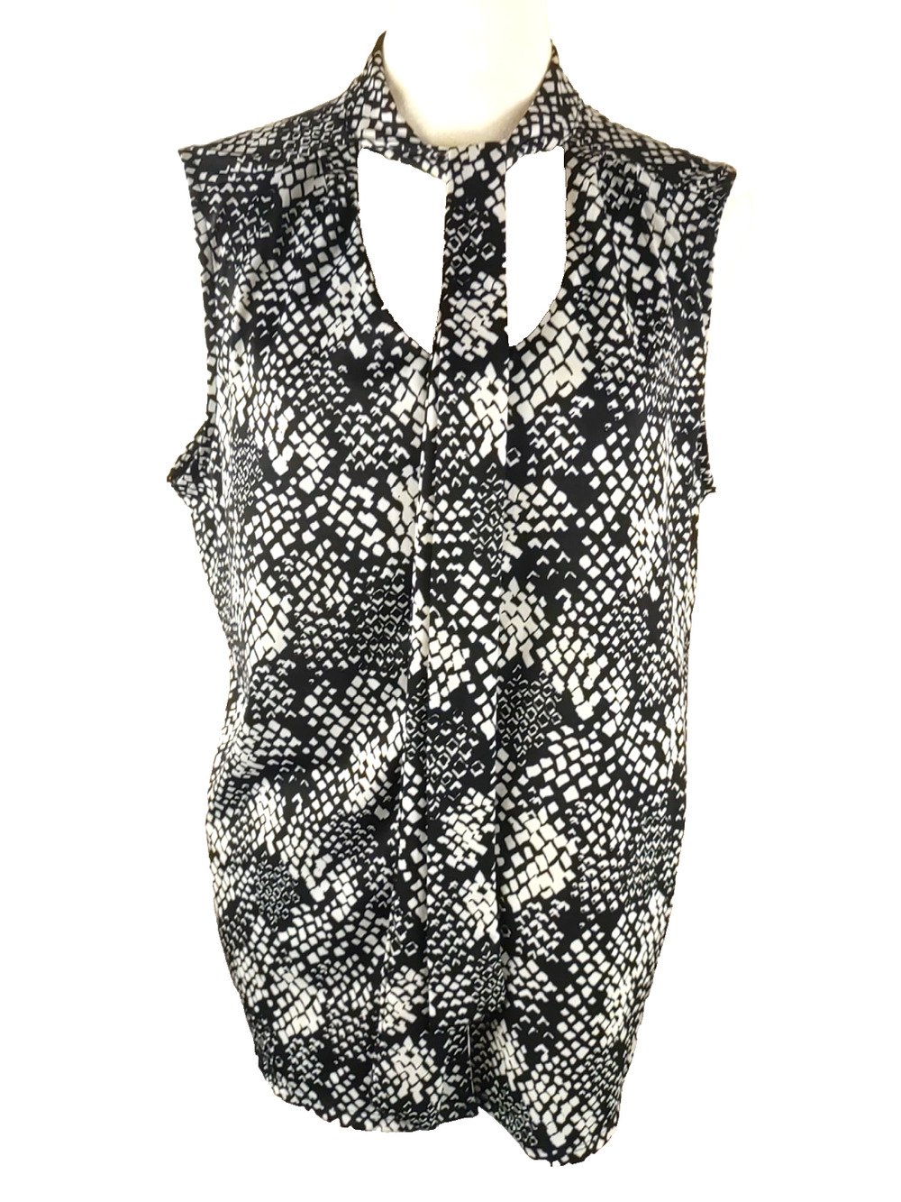 Notations Women's Suit Shirt Size Large Black White V Neck Bow Sleeveless
